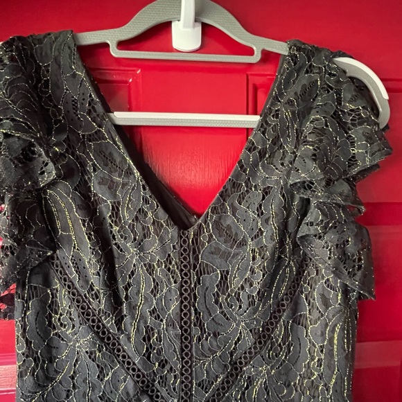 Taylor Women's Lace Cap Sleeve V Neck MIDI Dress high/low - Picture 2 of 5